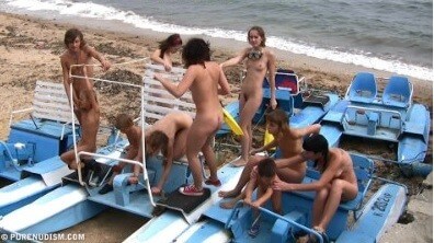 A group of naturists at sea